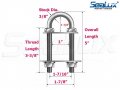 Sealux Marine Boat Bow Eye Stern U Bolt Tie Down 3 8 Stock 5 Overall Length 3-3 Thread With Hex Nuts And Split