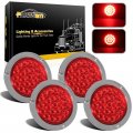 Partsam 4pcs Round Red Led Stop Turn Tail Lights Brake Trailer 24led 4 Inch Flange Mount Waterproof For Rv Trucks 12v Dc