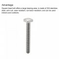 Uxcell Square Head Bolt 2pcs M6x45mm Fully Thread 304 Stainless Steel Grade C Machine Screws