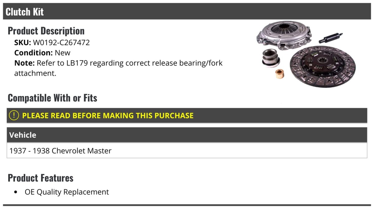 Clutch Kit For 1937-1938 Chevy Master