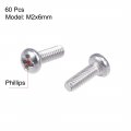 Uxcell M2x6mm Machine Screws Pan Phillips Cross Head Screw 304 Stainless Steel Fasteners Bolts 60pcs