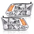 Headlights For Dodge Ram 1500 2500 3500 2009 To 2012 New Body Style Factory Quad Halogen Headlamp Assembly Clear Lens Chrome 