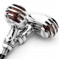 Krator 2pcs Chrome Heavy Duty Motorcycle Turn Signals Finned Grill Scalloped Blinkers