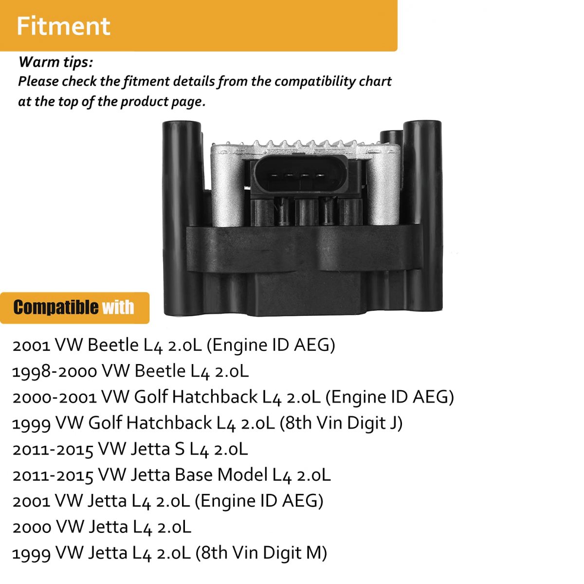 Npauto Ignition Coil Pack For 2 0 1998 1999000 2001 Vw Beetle Golf 2000 2011 2012 2013 2014 2015 Jetta S Base L4 2 0l