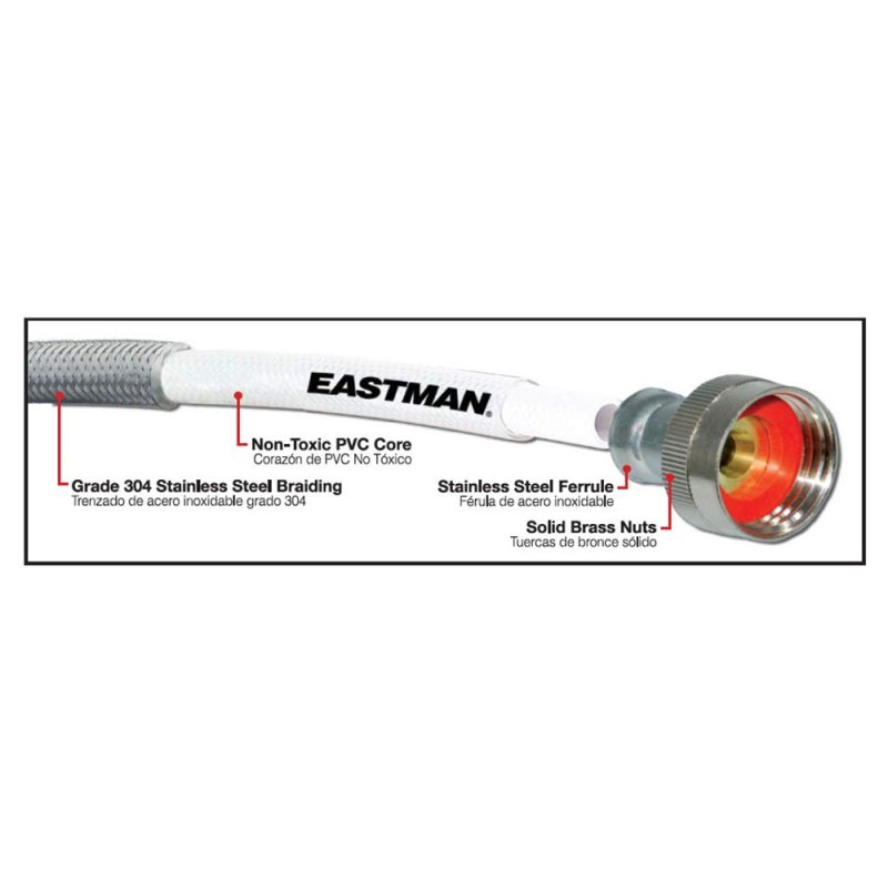 Eastman 41063 Braided Stainless Steel Washing Machine Hose 5 Ft Length 4-inch X 3 1-pair