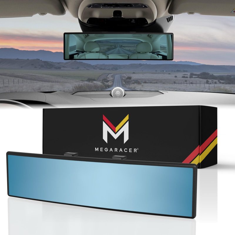 Mega Racer 10 63a 270mm Car Rear View Mirror Hd Blue Tint Panoramic Wide Angle Convex Surface 2 Interior Retractable Rubber