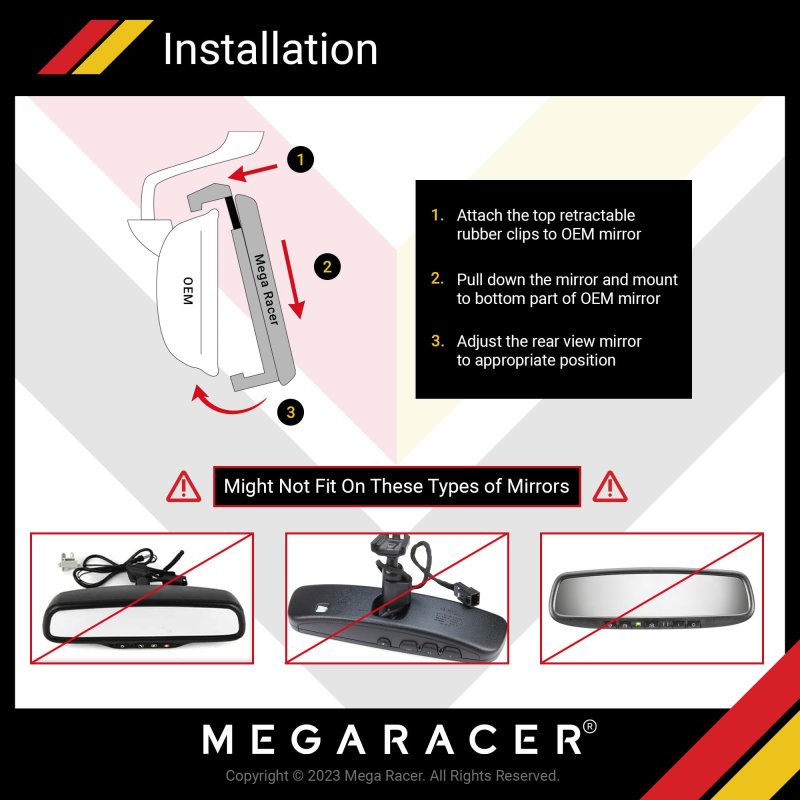 Mega Racer 10 63a 270mm Car Rear View Mirror Hd Blue Tint Panoramic Wide Angle Convex Surface 2 Interior Retractable Rubber