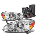 Auto Dynasty Chrome Housing Amber Corner Headlight Head Lamps Tool Kit For Corolla E120 03-08 
