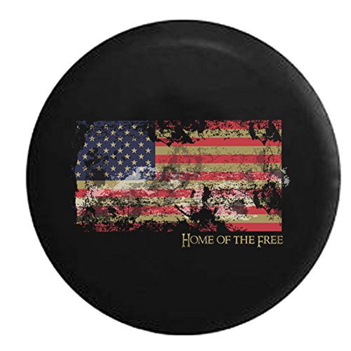 Vintage Distressed American Flag Home Of The Free Patriotic Pride Spare Tire Cover For Suv Camper Rv Black 30 In