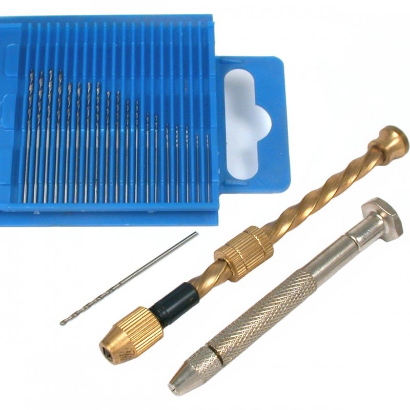22 Spiral Hand Drill Swivel Pin Vise Twist Bits