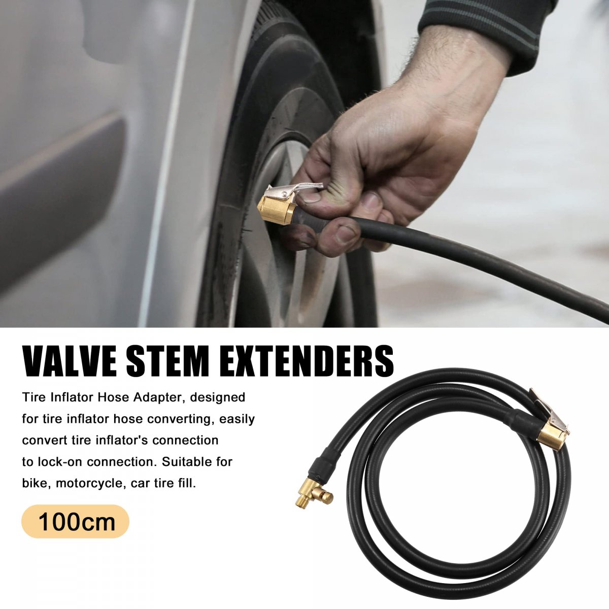 100cm 39 Tire Valve Stem Extension Inflator Extender Hose Set Universal Fit For Car Motorcycle Bicycle