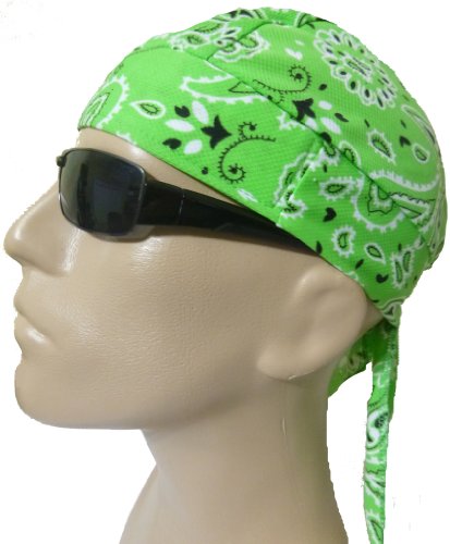 Lime Green Paisley Spandex Stretch Biker Head Wrap Sweatband Durag Free Shipping 