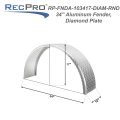 Recpro Trailer Round Aluminum Fender Diamond And Smooth Design Diamond Plate 10 X 34 17