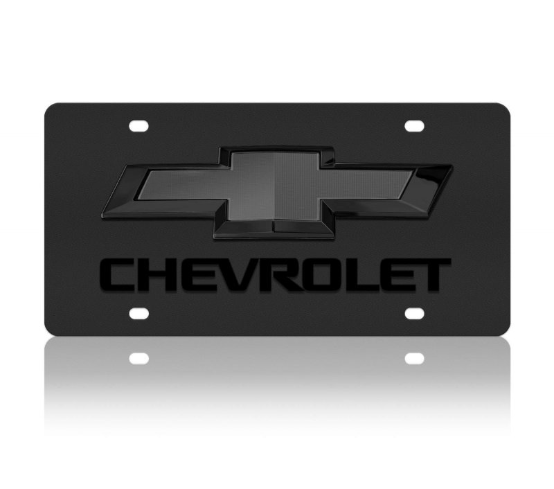 Eurosport Daytona- For 2019- Current Black Chevrolet Bowtie With Word Carbon Steel License Plate