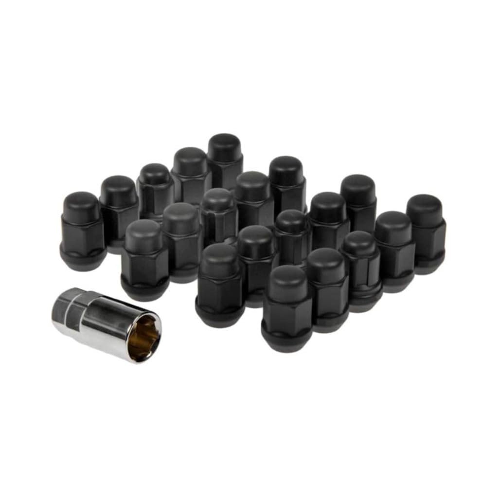 Acorn Nut Lock Set For Dodge Dakota 1990 To 2004 Black Matte Alloy Steel Wheel Locks Fine Thread Bulge Seat 20 Piece With Key