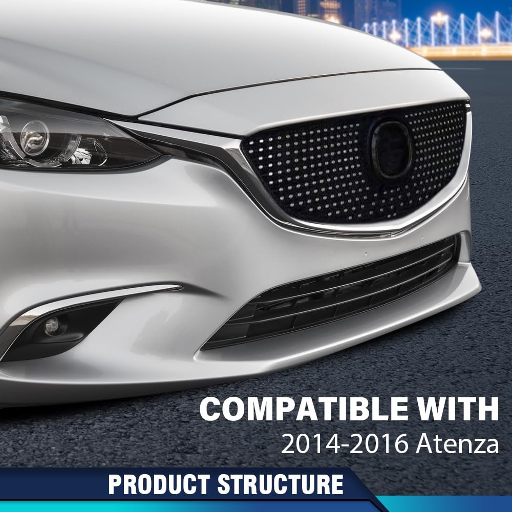 Front Bumper Upper Mesh Hood Grille For 2014 2015 2016 Mazda 6 Atenza Black And Silver Abs Replacement Grill