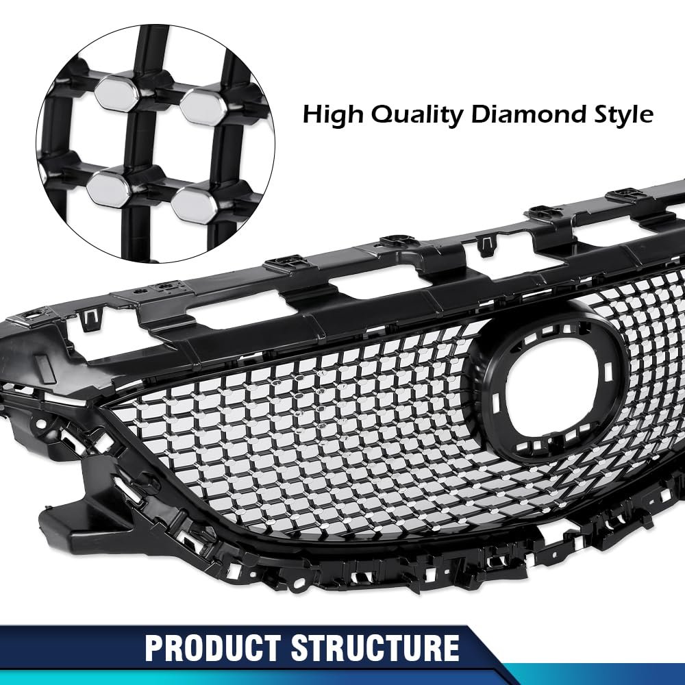 Front Bumper Upper Mesh Hood Grille For 2014 2015 2016 Mazda 6 Atenza Black And Silver Abs Replacement Grill
