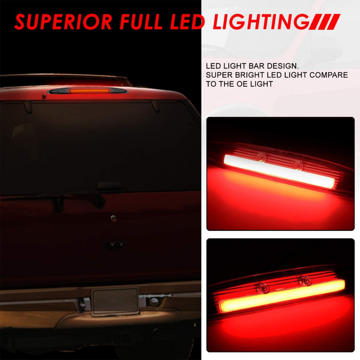 Auto Dynasty High Mount 3d Led Bar Third Tail Brake Light Rear Stop Lamp For Ford Expedition 97-02 Chrome Housing Smoked Lens