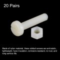 Uxcell 20 Pairs Nylon Screw Nut Assortment M8x40mm Slotted Pan Head Screws M8 Hex Nuts For Machinery Electronics White