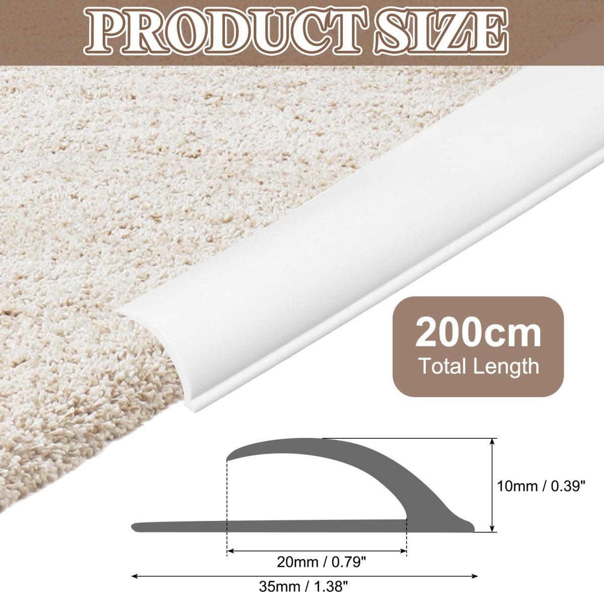 6 56ft X 1 38 0 39 Carpet To Tile Transition Strip Self-adhesive Edge Pvc Gap Cover Laminate Trim For Uneven Surfaces White