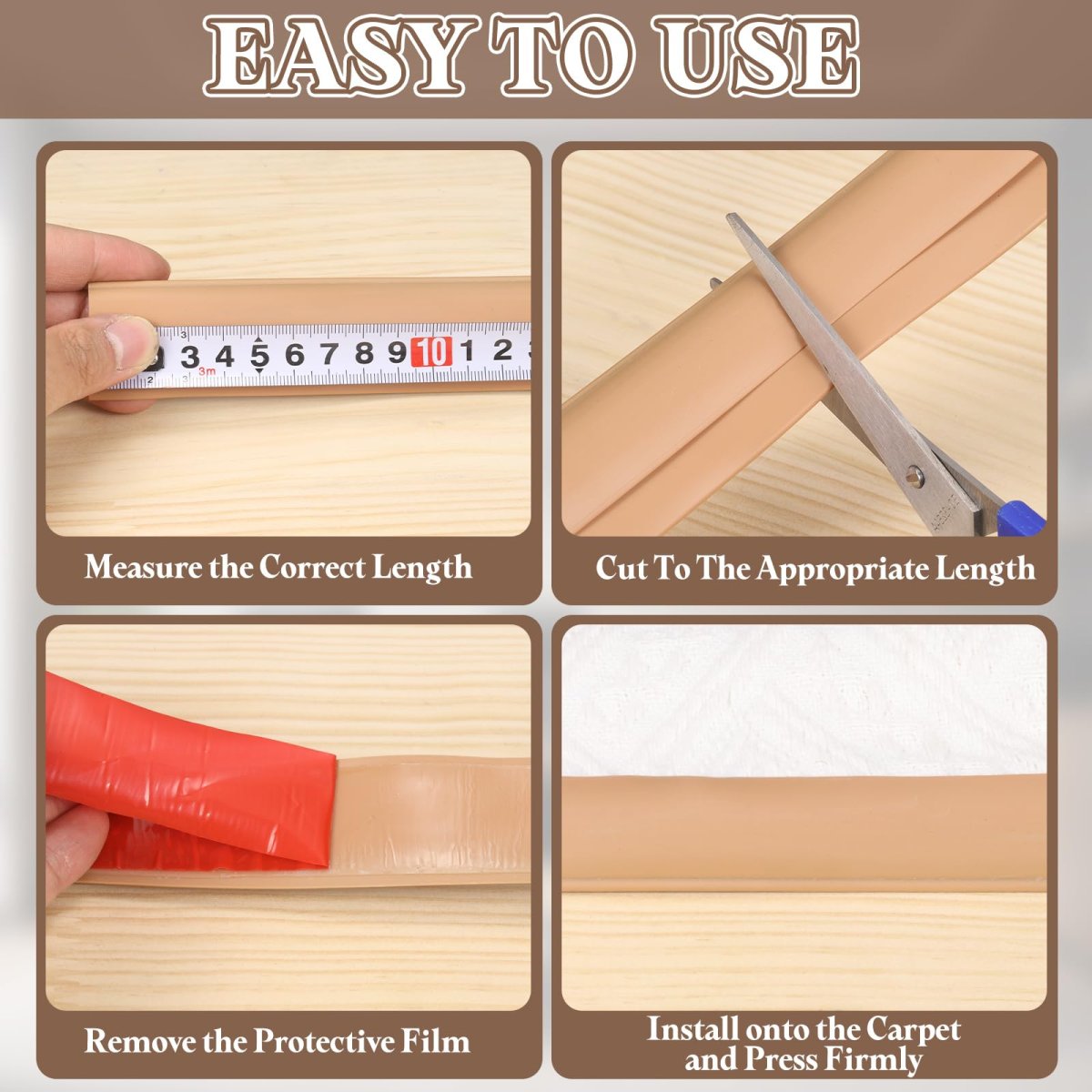 6 56ft X 1 38 0 39 Carpet To Tile Transition Strip Self-adhesive Edge Pvc Gap Cover Laminate Trim For Uneven Surfaces White