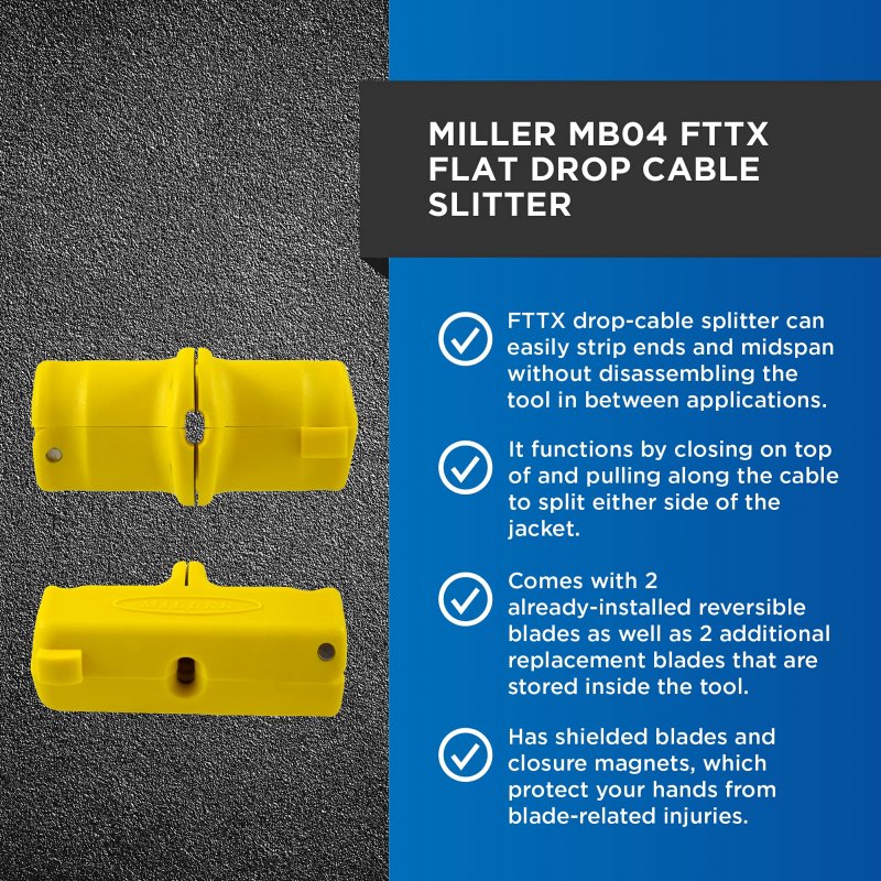 Miller Mb04 Fttx Flat Drop-cable Slitter With Articulating Hinge Easily Portable Tool For Professional Technicians Electricians