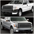 Compatible With Ford F-150 12th Gen Abs Plastic Diamond Mesh Chrome Rivetted Style Front Upper Grille Black