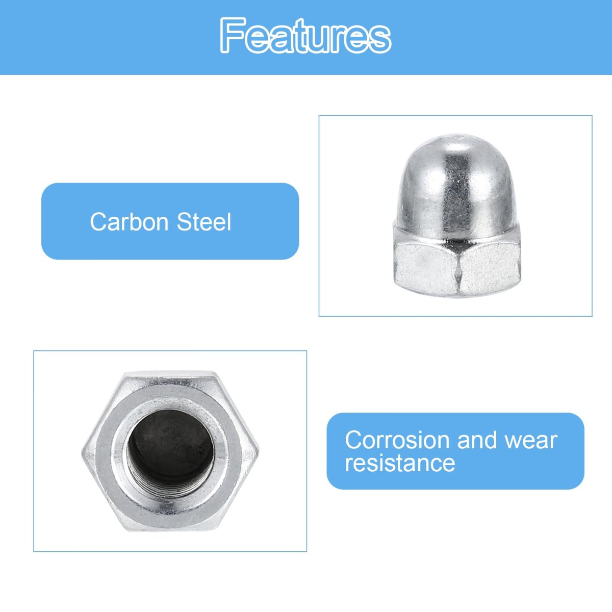 5 16 -18 Acorn Nuts Cap High Crown 50pcs Carbon Steel Chrome Finish Dome Head Nut Hardware For Bolt Cover Silvery