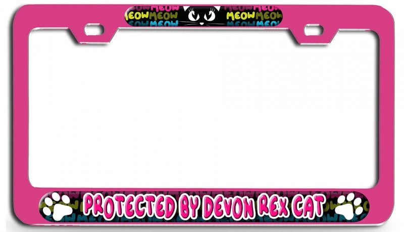 Protected By Devon Rex Cat 3d Metal License Plate Frame Heavy Duty Steel Tag Holder For Suv Auto And Truck Universal Fit 12 In