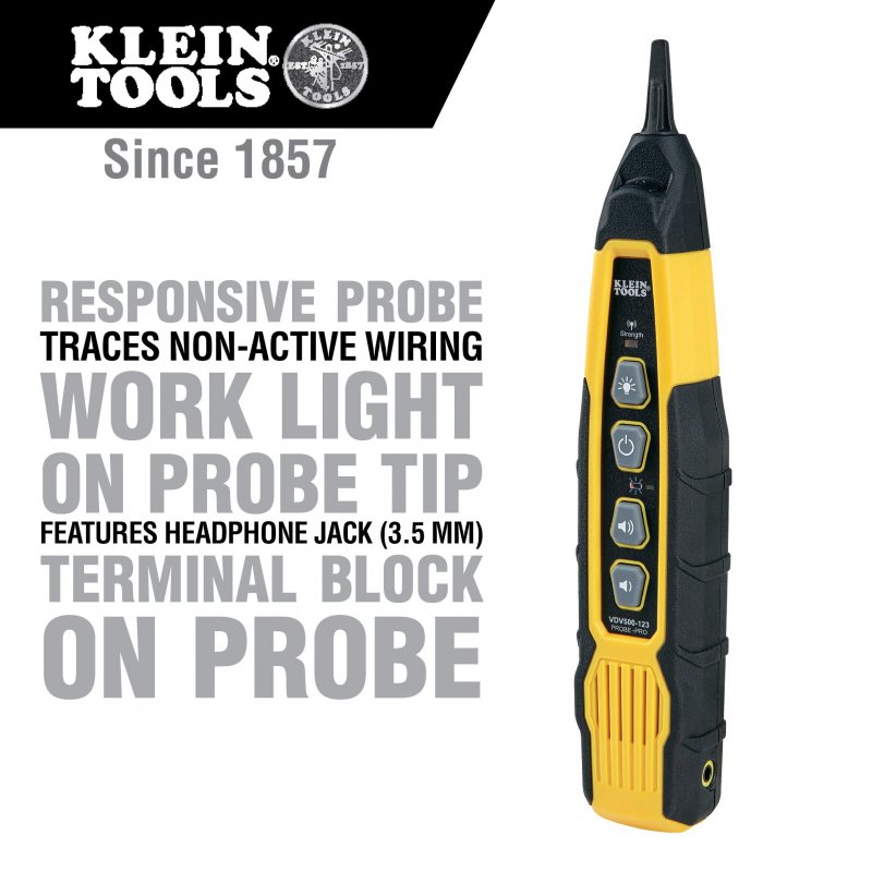 Klein Tools Vdv500-123 Cable Tracer Probe-pro Tracing Probe With Replaceable Non-metallic Conductive Tip And A Light For Use In