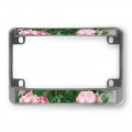 Metal Bike License Plate Frame Flower Background Motorcycle Tag Holder Chrome 4 Holes 4x7 In Set Of 2 