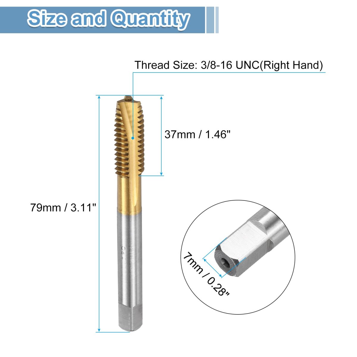 Spiral Point Plug Threading Tap 3 8-16 Unc Thread Ground Threads H2 Flutes High Speed Steel Hss 6542 Titanium Coated Round