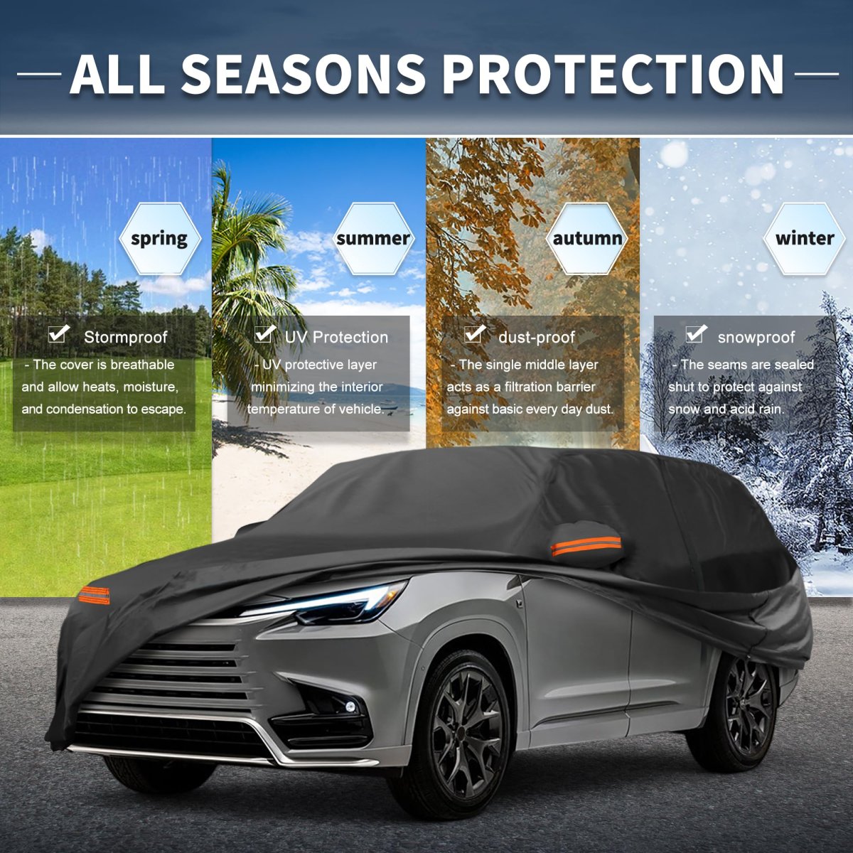 Waterproof Outdoor Car Cover For Lexus Tx 210d Pu Oxford Fabric Sun Rain Snow Hail Protection Black With Reflective Warning