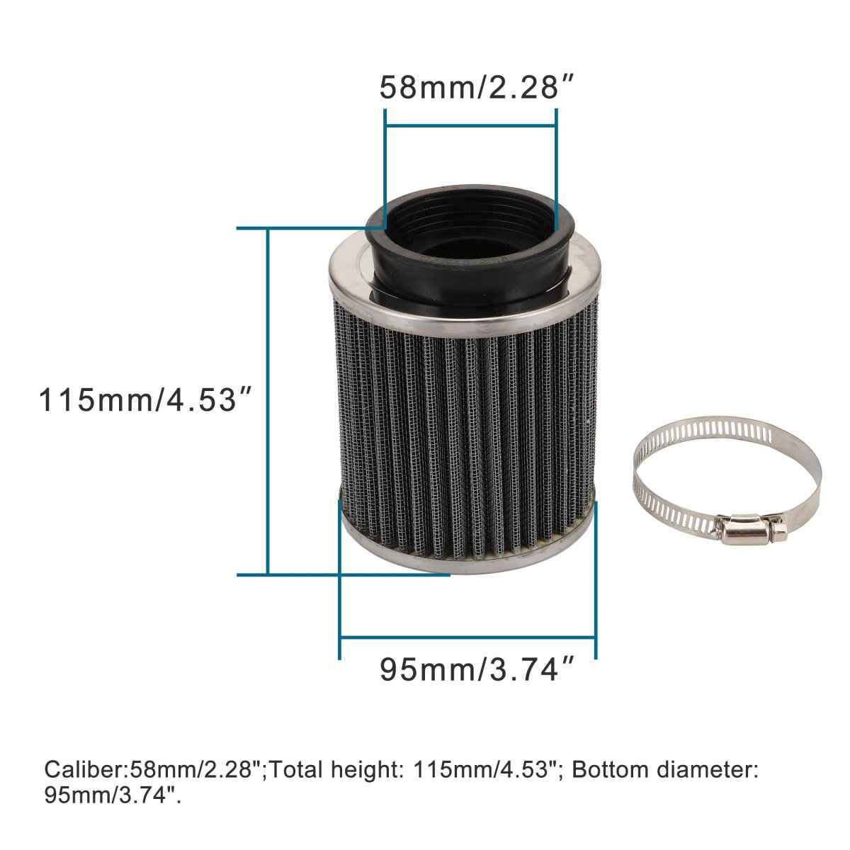 58mm Motorcycle Straight Tube Air Filter Replacement For Atv Scooter Dirt Pit Bike 2 28in Caliber 4 53in Height And 3 74in