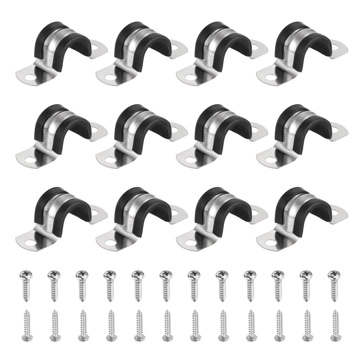 12pcs 18mm 11 16 Cable Clamp 304 Stainless Steel Rubber Coated Cushion Insulated Clamps U Holder Pipe Strap With M4x20mm Screws