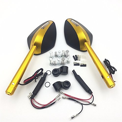 Yellow Led Integrated Side Mirrors For Motorcycles Cnc Rear View Left And Right Pair 8mm 10mm Screws Fz1 Fz6 Gsr600 Cb1000r