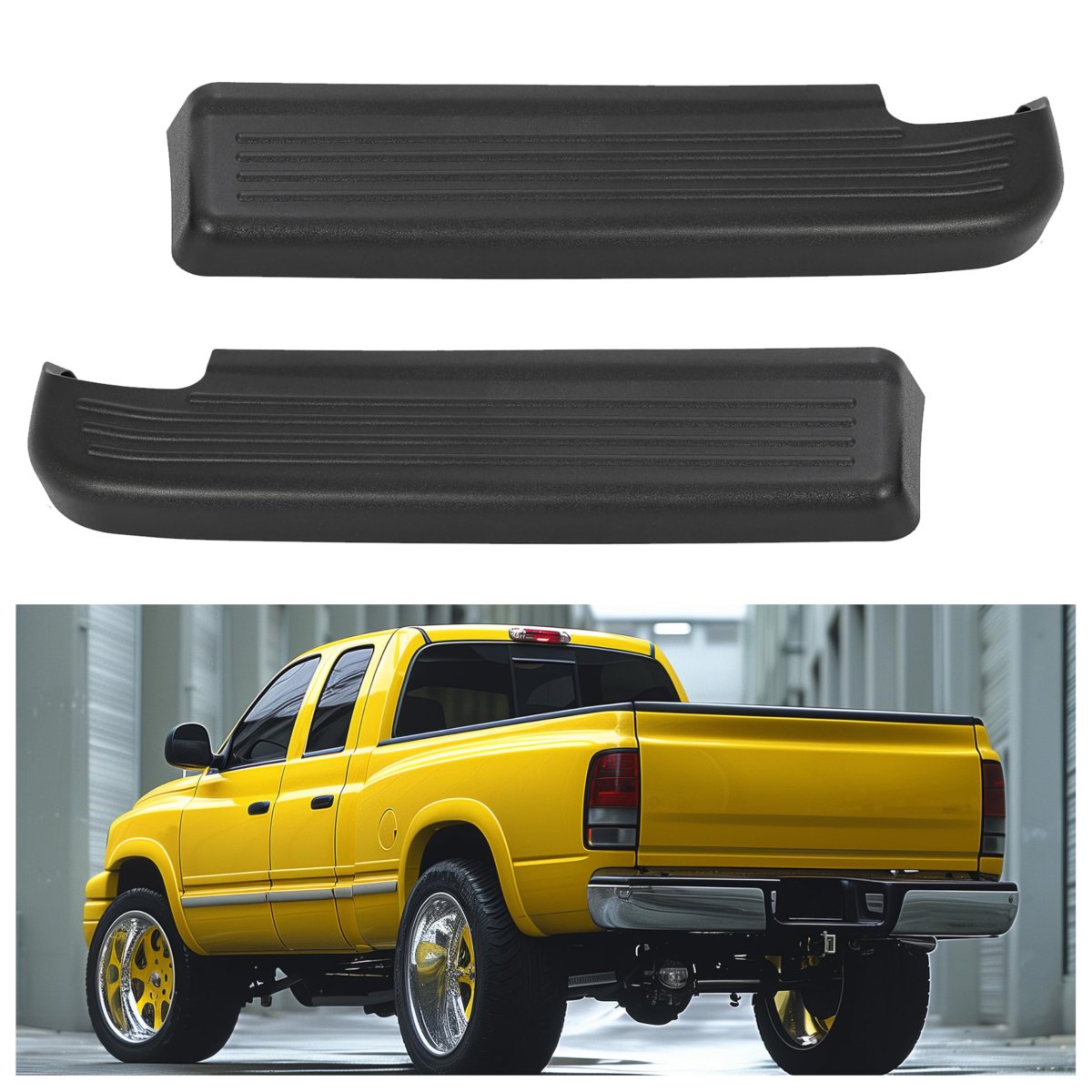 Hecasa Rear Bumper Step Pads For 1994-2002 Dodge Ram 1500 2500 3500 Fleetside Styleside Pp Plastic Heavy Duty Black