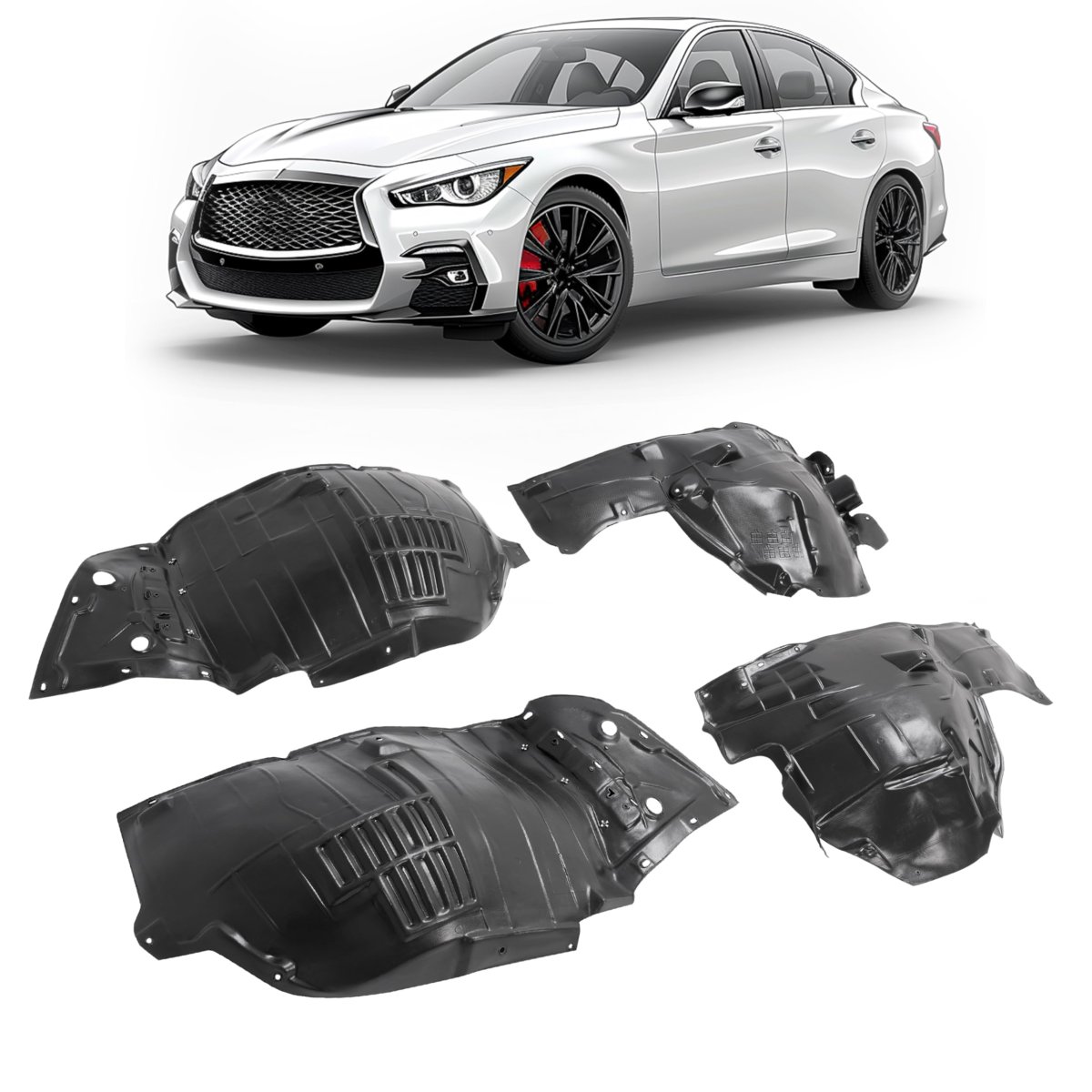 Front Fender Liner Inner Panel For 2014 To 2023 Infiniti Q50 And Rear Section Splash Shield Guard Pair Replaces 638404ga0b