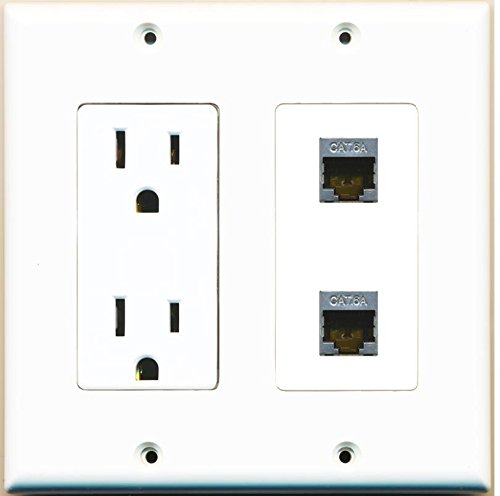 Riteav 2 Gang Decorative 15 Amp 5 Volt Power Outlet And Cat6a Wall Plate White