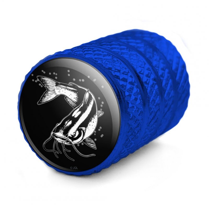 Catfish Fishing Illustration Valve Stem Caps For Tire Rim Wheel Aluminum Blue