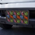 Geometric Dinosaurs Aztec Mayan Style Tyrannosaurus Triceratops Velociraptor Brontosaurus Pattern Novelty Metal Vanity Tag