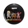 Happy Hallothanksmas Dabbing Unicorn Turkey Santa Claus 2022 Keychain Double Sided Stainless Steel Round Design 1 25 In 