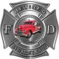 Weston Ink Retired Assistant Chief Officer Fire Department Maltese Crossfighter Decal With Antique Fire Truck In Silver 