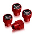 Chevrolet Corvette C7 Logo In Black On Red Aluminum Tire Valve Stem Caps Official Licensed 