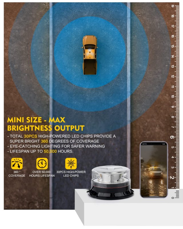 Amber White Led Rooftop Warning Beacon Strobe Light For Trucks Magnetic And Screw Mount Mini Bar Forklifts Tow Atv Utv