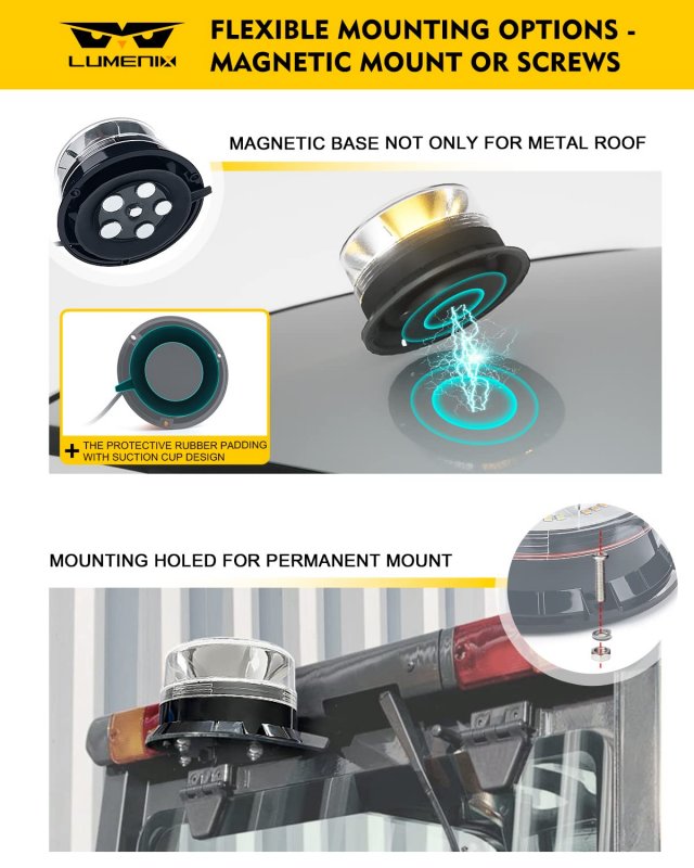 Amber White Led Rooftop Warning Beacon Strobe Light For Trucks Magnetic And Screw Mount Mini Bar Forklifts Tow Atv Utv
