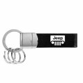 Ipick Image Compatible With Jeep Grill Black Real Leather Strap Chrome Round Hook Metal Key Chain