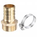 Uxcell Brass Hose Barb Fitting Straight 25mm X G1 Male Thread Pipe Connector With Stainless Steel Clamp Pack Of 1