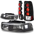Compatible With Chevy Silverado Gmt800 2pc Pair Of Black Housing Headlight Altezza Style Tail Light