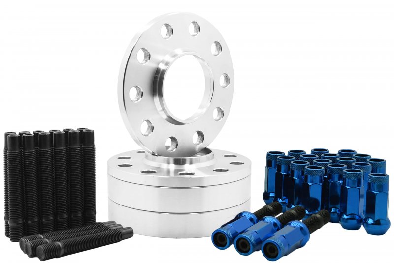 Hub Centric Wheel Spacers For Porsche 5x130 Mm 17 And 30 71 5 Bore With 90 Stud Conversion Blue Open End Lug Nuts Aftermarket